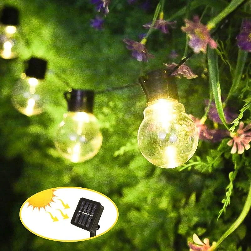 Behogan Cadena de luces solares para exteriores, 3, 5M con 10 bombillas LED, resistencia al agua IP65, 8 modos, cadena de luces solares, luz blanca cálida para jardín, iluminación para fiestas, patio, balcón — Luces Navidad