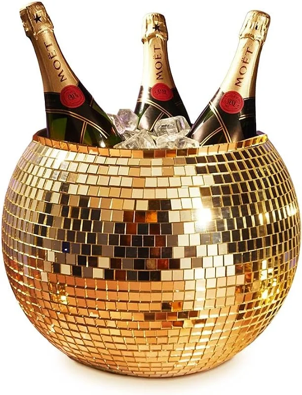 MikaMax Cubitera de discoteca dorada – XL 11 litros – enfriador de bebidas para fiestas – enfriador de vino y recipiente para hielo – Disco dorado – 27, 5 cm — Vino y mesa festiva