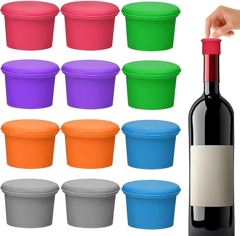 FLZONHUT Tapones para Botellas de Vino, 12 Piezas Tapones Corona de Silicona Colores Tapón para Botellas Tapas Reutilizables Silicona para Vino, Cerveza, Champán, Aceite, Jugo(6 Colores) — Vino y mesa festiva