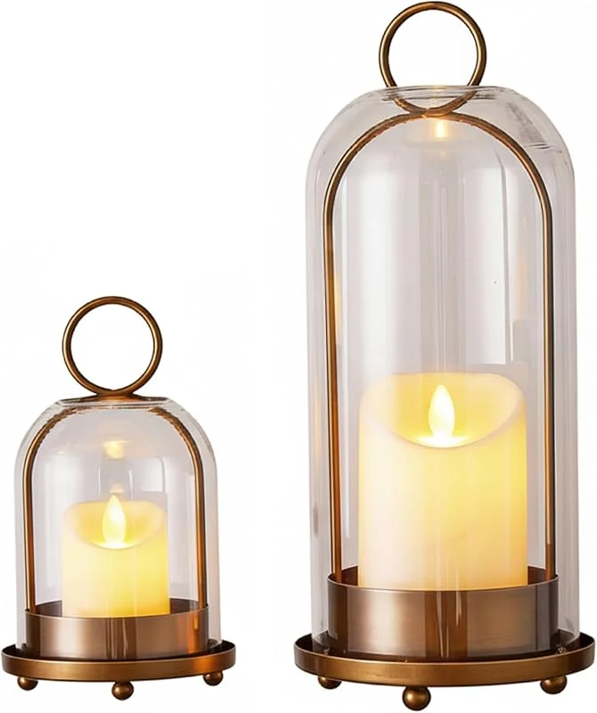 Yvocuyn Portavelas, juego de 2, cristal Hurricane, metal dorado — Cena a la luz de velas