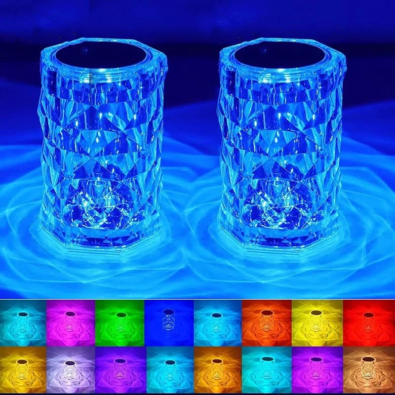 YeahBoom 2 lámparas LED de mesa de cristal, 2000 mAh, 16 colores tactil, regulable, mando a distancia, cambio de color RGB, luz nocturna — Cena a la luz de velas