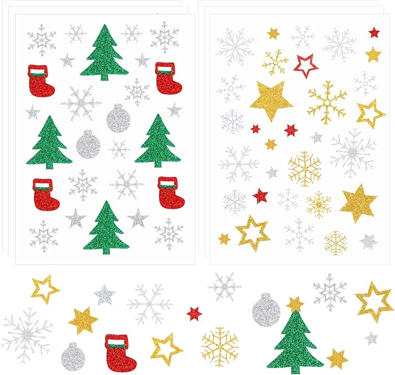 TYSM-CC Pegatinas de Navidad, 6 Hojas Pegatinas con Purpurina, Adornos Navideños Autoadhesivos, Manualidades Navideñas y Regalos Decorativos — Envoltorio regalo