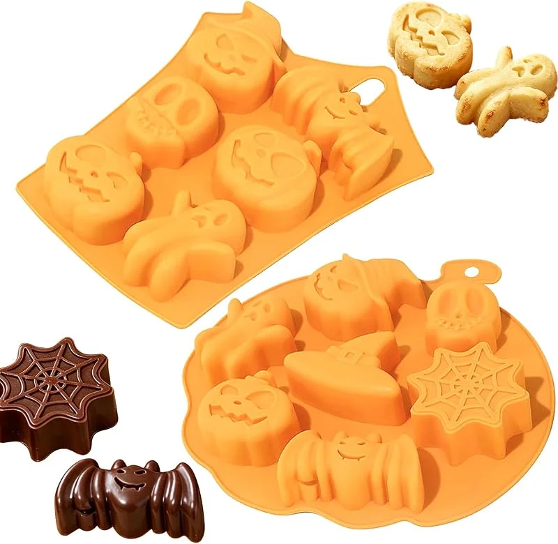 FANSEZQ 2 Pcs Molde Silicona Halloween Chocolates, 3D Silicona Halloween, Molde de Silicona para Halloween, Molde de Chocolate Fantasma, Repostería de Halloween, para Chocolate, Dulces, Cubitos de Hielo — Hogar y cocina