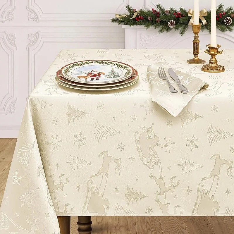 Romanstile Mantel grande de Navidad, 300 x 150 cm, lavable, color crema — Hogar y cocina