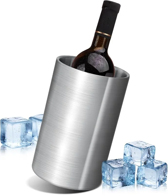 AiQInu 1.6L Enfriador de Botellas de Vino, de Acero Inoxidable, Ø 12 cm, Altura 19 cm, Apto para la Mayoría de Las Botellas- Vino Espumoso, Vino y Champán, para Usar en Casa o Fuera — Vino y mesa festiva
