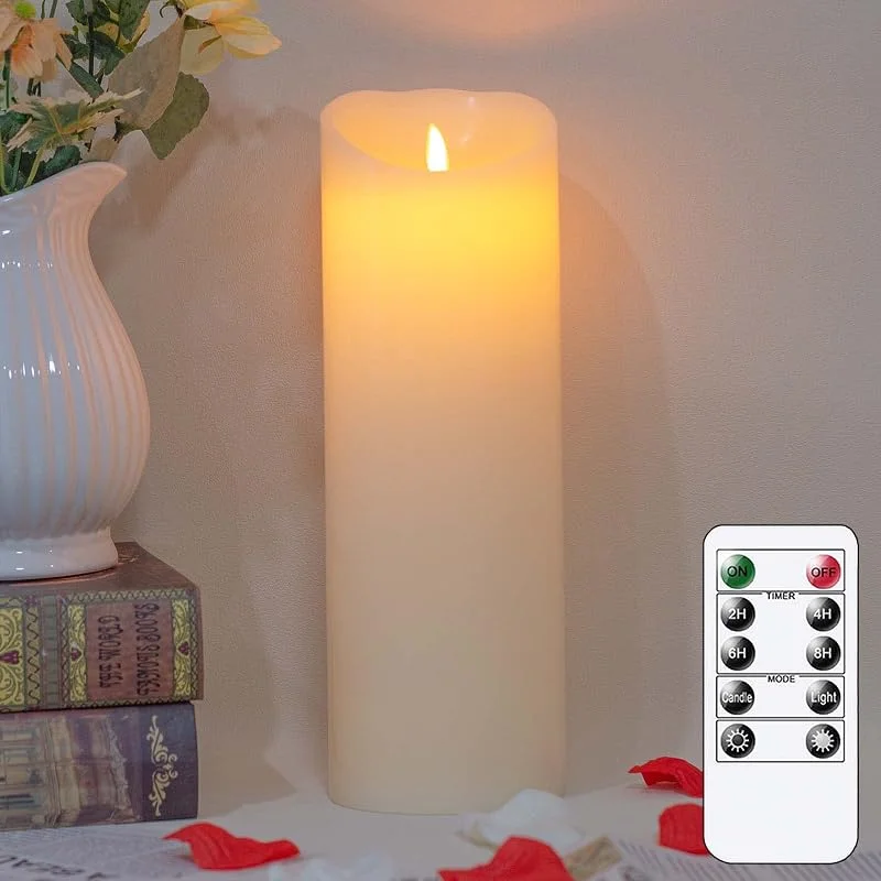 Mavandes 10 x 30CM sin llama velas parpadeantes con mando a distancia, LED con pilas temporizador real cera Pilar Velas, marfil de larga duración falsa velas eléctricas — Cena a la luz de velas