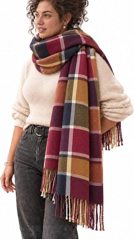 Visita la tienda de Miss Lulu Miss Lulu Bufanda Mujer, Chal Enrejado Mantón Grande para Invierno, Pashmina Larga Bufanda con Patrón Tartán y Borlas — Ropa Navidad