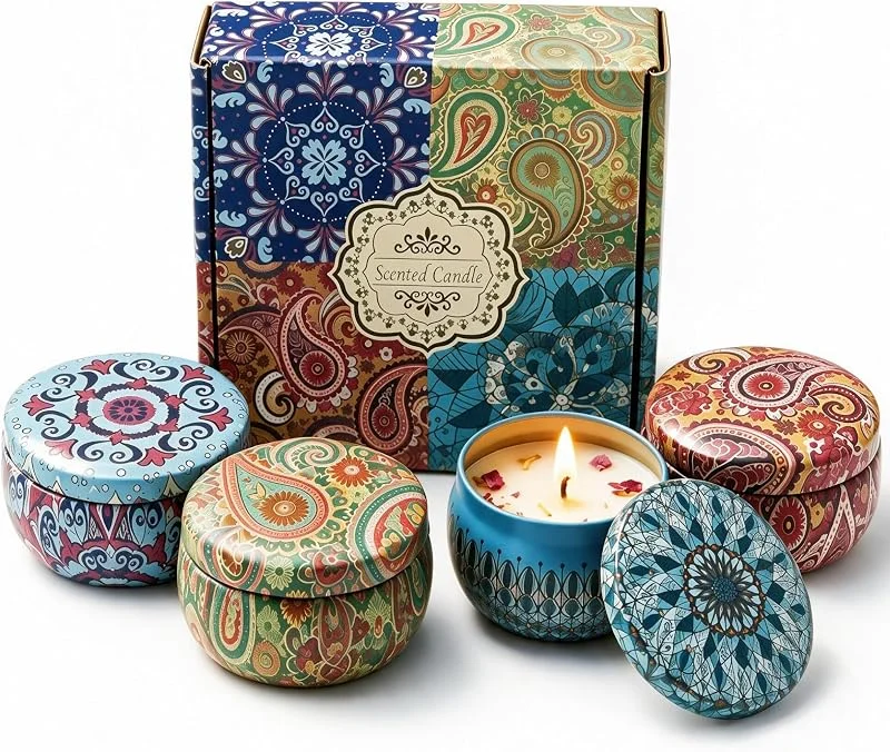 ANINGBOYZTZY Juego de 4 velas perfumadas de cera de soja, 120 g por vela, velas de aromaterapia con aroma a vainilla, lima, violeta, fresia, larga duración de combustión, regalo para el hogar, relax — Cena a la luz de velas
