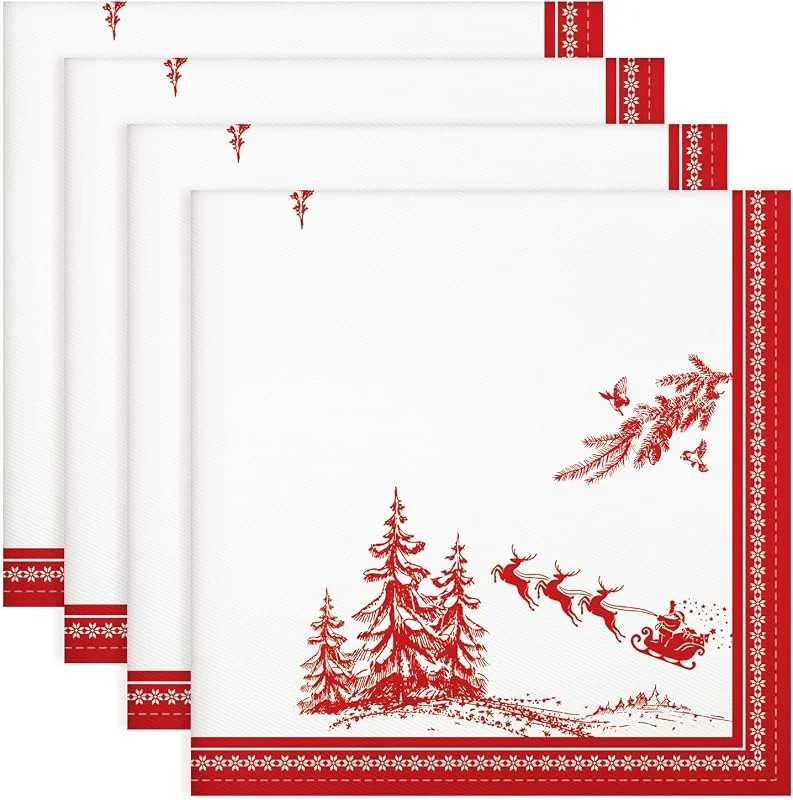 Visita la tienda de Arquiel Servilletas de Navidad Tela de Cocina, Servilletas de 4 de Tela 100% Algodón Rojo Cedro de Navidad Suaves Cómodas Lavables Servilletas de Mesa para Cenas Familiares, Festival — Hogar y cocina
