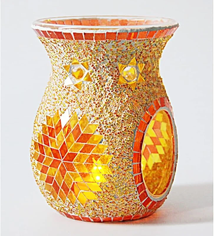 ANCLLO Estilo étnico Sun Flower Mosaic Candelabro de cristal, mesa centro de mesa para decoración del hogar, boda, restaurante, sin vela -hecho a mano romántico candelabro (naranja) — Cena a la luz de velas