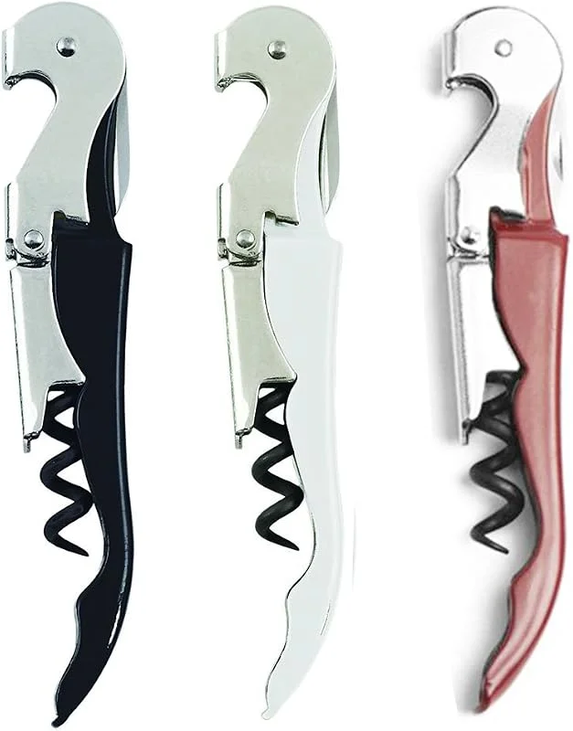 YoMaris Abridor de botellas de sacacorchos Set de 3, Abridor de vino de tres en uno de acero inoxidable, sacacorchos de camareros y cortadores de hoja para sommeliers. — Vino y mesa festiva