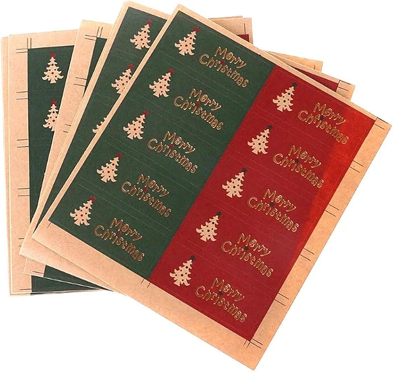Pveath Navidad Pegatinas, 200pcs Navidad Etiqueta de Papel Adhesivo Regalo Paquete Sellado Pegatinas para Galletas Dulces nueces Paquete x ' mas árbol de Nieve green and red — Envoltorio regalo