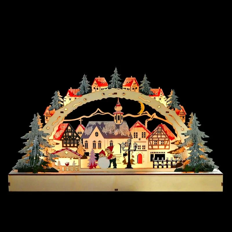 TSLBW Pueblo de Navidad con iluminación con luces led Arco de luces LED para Navidad Casa de Madera Decoraciones decoración de Navidad para Centros de Mesa Luminosos de Navidad — Decoracion Navidad
