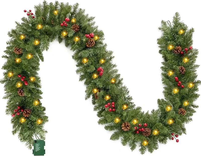 Joiedomi 270 cm Guirnalda de Navidad Decoración Led para Árbol Artificial Premium 100 Luces LED Y Piñas Naturales Conectable A Más Guirnaldas — Decoracion Navidad