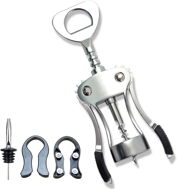 Visita la tienda de crazy bean Multifunción Sacacorchos para botellas, Sacacorchos 2 en 1 para Abrebotellas de Vino y Cerveza con Doble Palanca con 2 Foil Cortador+1Vertedor de Vino — Vino y mesa festiva