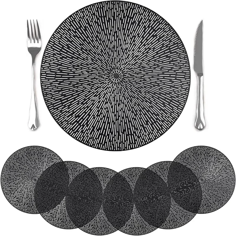 Visita la tienda de comfoyar comfoyar Juego de 6 Manteles Individuales Negro Redondo en Forma de Fuegos Artificiales, Salvamanteles Individuales de Manteles Huecos Lavables Impermeables para Cocinas y Decor para Fiestas 38cm — Hogar y cocina