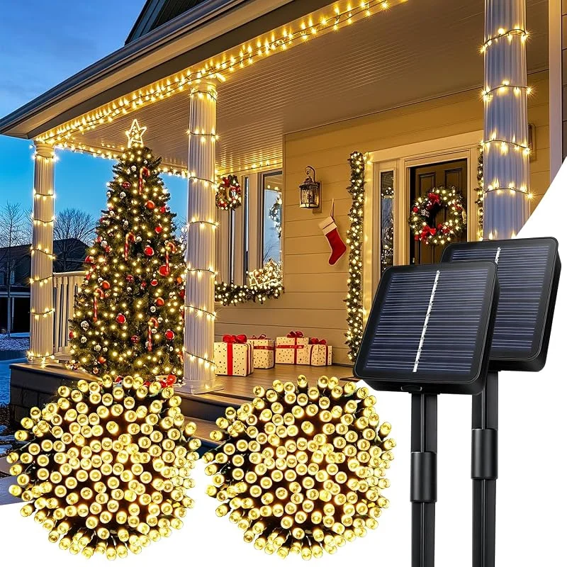 A.bigwhale Guirnaldas Luces Solar, 2 x 12M 120 LED Luces Solares Exterior Jardin — Luces Navidad
