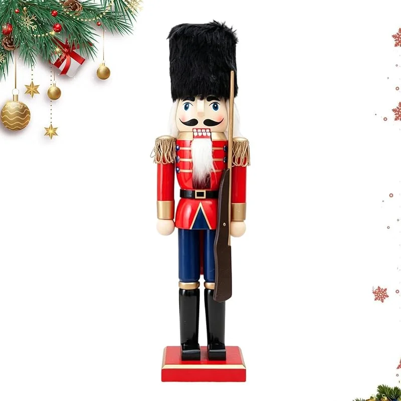 Zqkimzi Figura de Cascanueces de Madera Navideño de 38 cm para Centro de Mesa — Decoracion Navidad