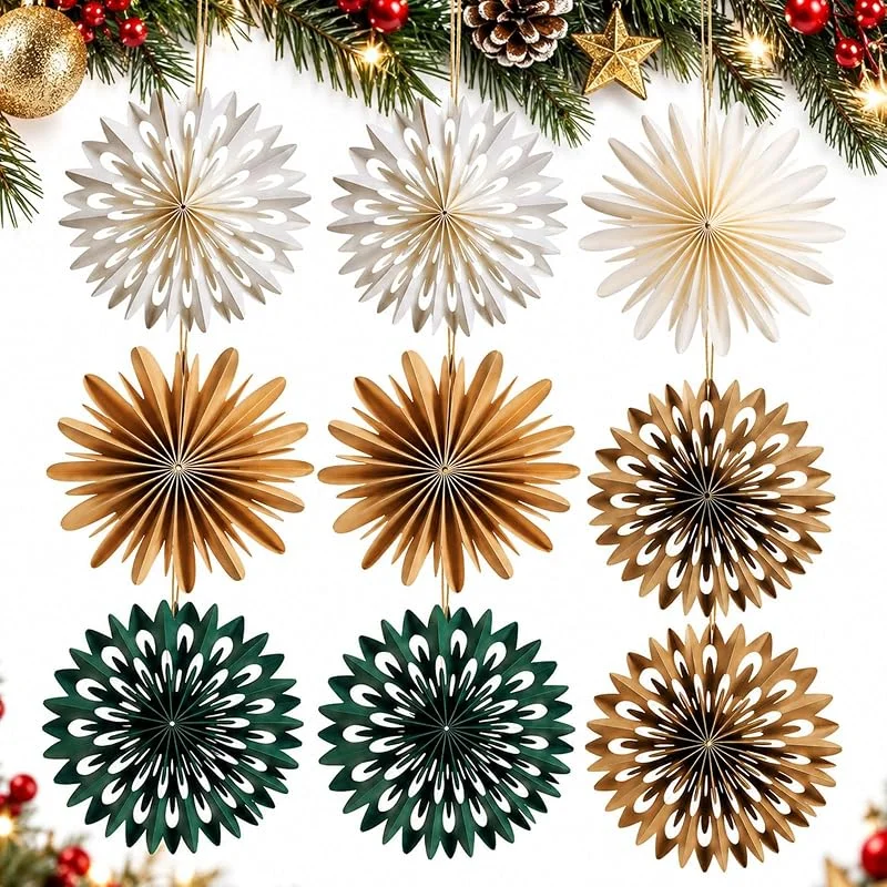 GgiAvbn 9 unidades de papel de estrella de Navidad, 8 cm, color blanco y verde — Decoracion Navidad