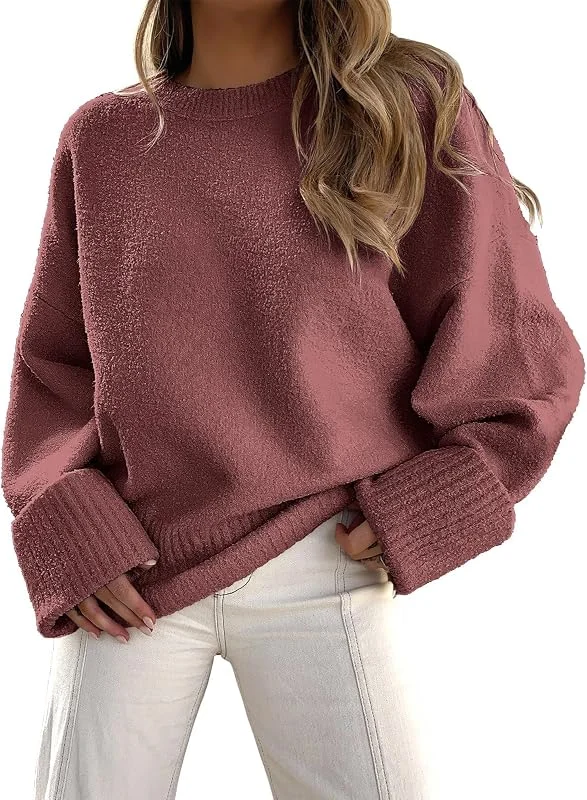 Fisoew Jersey para Mujer, Cuello Redondo, Jersey de Punto, Jersey de Invierno, Holgado, para otoño — Ropa Navidad