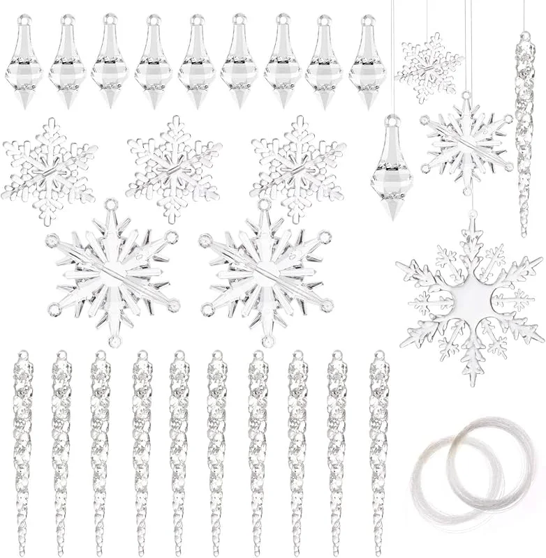 HOWAF 40 Piezas Adornos de Copos de Nieve de Cristal Acrílico Transparente Colgante de Árbol de Navidad Adornos Cristal Carámbano Copo de Nieve Colgando Adornos Navidad con Crystal Line — Decoracion Navidad