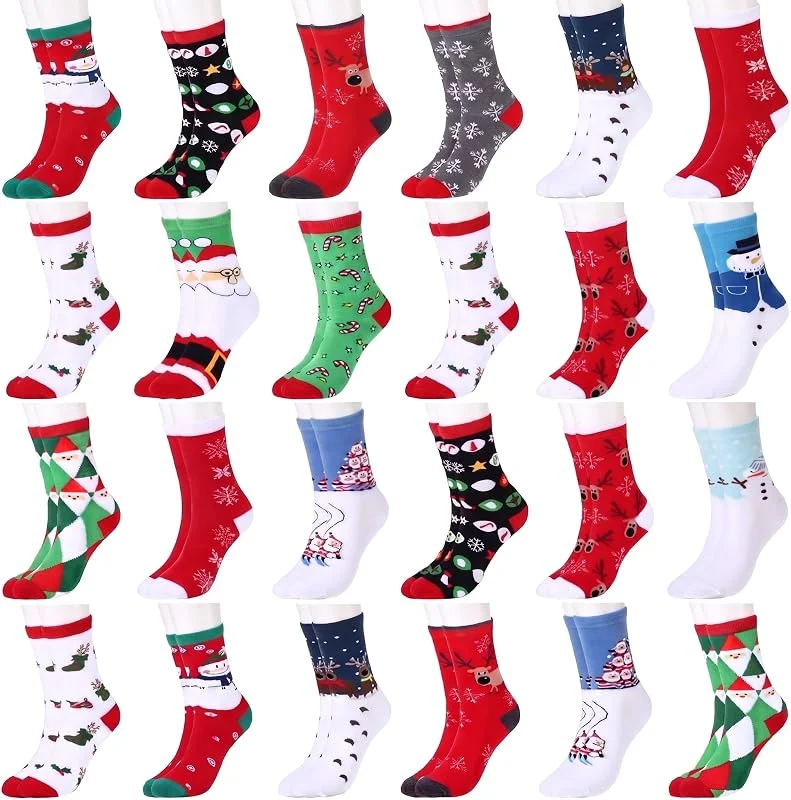 SATINIOR 24 pares de calcetines navideños divertidos para mujeres y niñas, calcetines de punto de algodón para compañeros de trabajo — Decoracion Navidad
