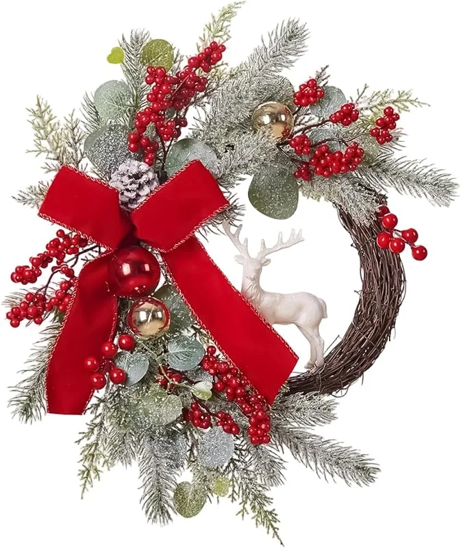 Genérico Corona de Puerta de Navidad Artificial, Guirnalda de Pino de Temporada, pie — Decoracion Navidad