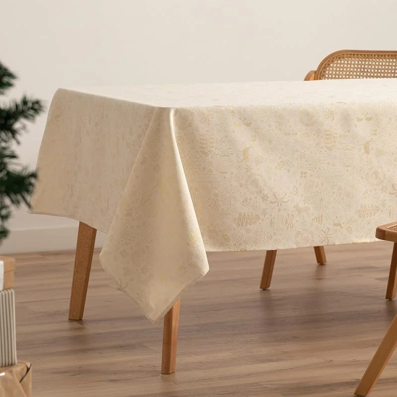 Visita la tienda de GAMUSI GAMUSI Mantel Navidad Jacquard Hilo Dorado Mesa Comedor Rectangular decoración navideña 140x200 cm, Color Oro — Hogar y cocina
