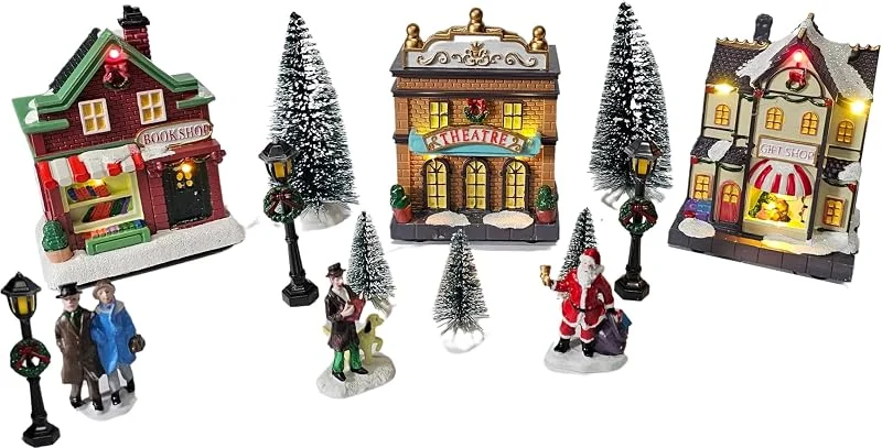 Bambelaa! Ciudad de Navidad, 8-14 cm, pueblo de invierno, escena navideña, LED, iluminado, blanco cálido, interior (1, 14 piezas) — Decoracion Navidad
