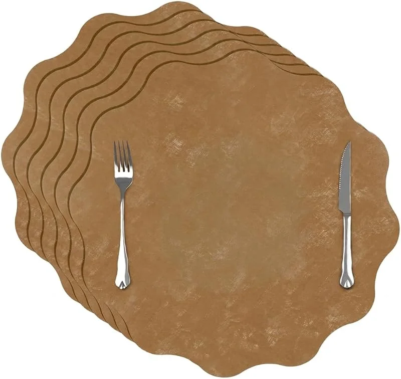 Visita la tienda de comfoyar comfoyar Juego de 6 Manteles Individuales Doble Cara Marrón Claro de Plastico, Salvamanteles Individuales de Cuero PU Lavables Impermeables Imitación Terciopelo para Cocinas Comedores Decoración 34cm — Hogar y cocina