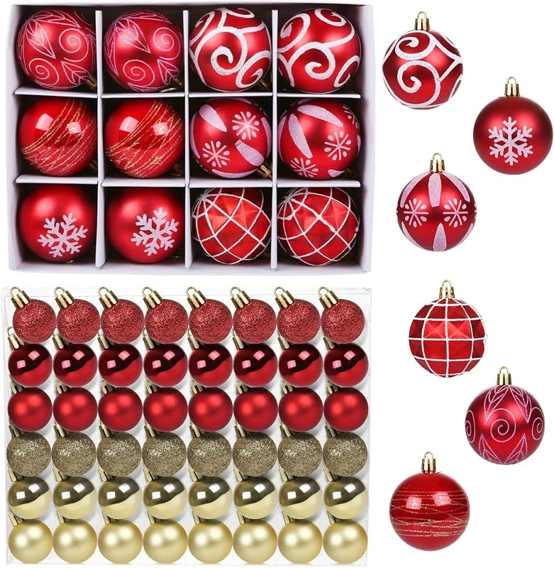 Visita la tienda de GWHOLE GWHOLE 60 Bolas de Navidad Adornos para Árbol de Navidad, Rojo y Oro — Decoracion Navidad