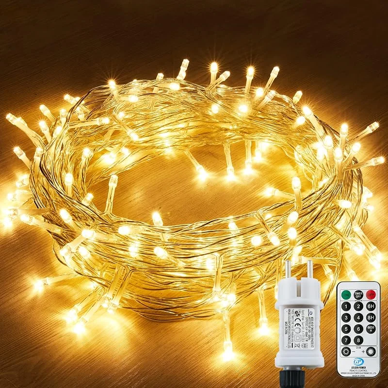 Garlocht Guirnaldas Luces Exterior, 12M 120 LED Cable Alimentación Navideño de Luces Hadas con 8 Modos, Lmpermeable IP44 + IP65, Para árbol de Navidad, Fiestas, Decoración de Boda（blanco cálido） — Luces Navidad