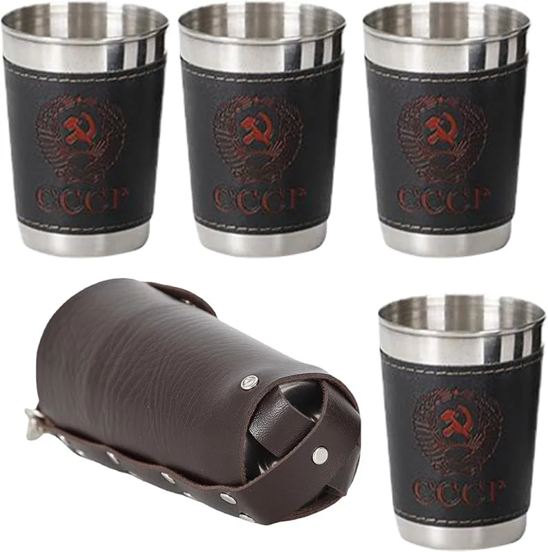 Visita la tienda de Yardwe Yardwe Vasos de Metal con Estuche de Piel, Acero Inoxidable, para Camping, Viaje, café, té, para Tequila, Licor y Whisky — Vino y mesa festiva