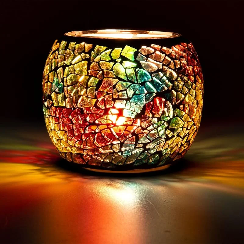 Visita la tienda de Larcenciel Larcenciel Portavelas de cristal de mosaico, portavelas de té, jarrón, soporte para bolígrafos, romántico, hecho a mano, de cristal roto para velas, para decoración del hogar, boda, fiesta (colorido) — Adviento y mesa