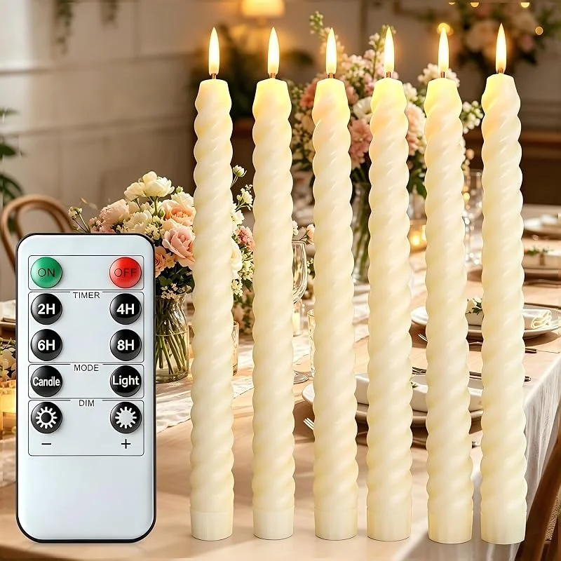Songlypian Velas Led Efecto Llama 6 Piezas, Marfil Pilas Velas Electricas a Pilas con mando a distancia, Velas Decorativas para San Valentín, Fiestas, Navidad, Dormitorio, Boda, Luz Blanca Cálida — Luces Navidad