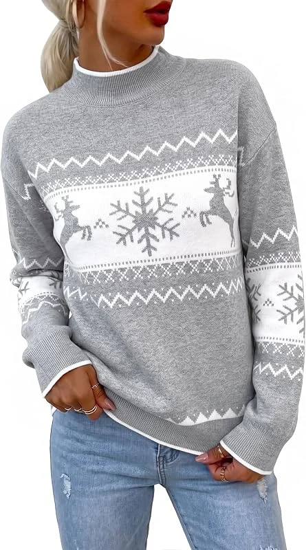 Visita la tienda de Demegimi Demegimi Jersey Navidad Mujer Renos Copos de Nieve Nórdico Casual Manga — Ropa Navidad