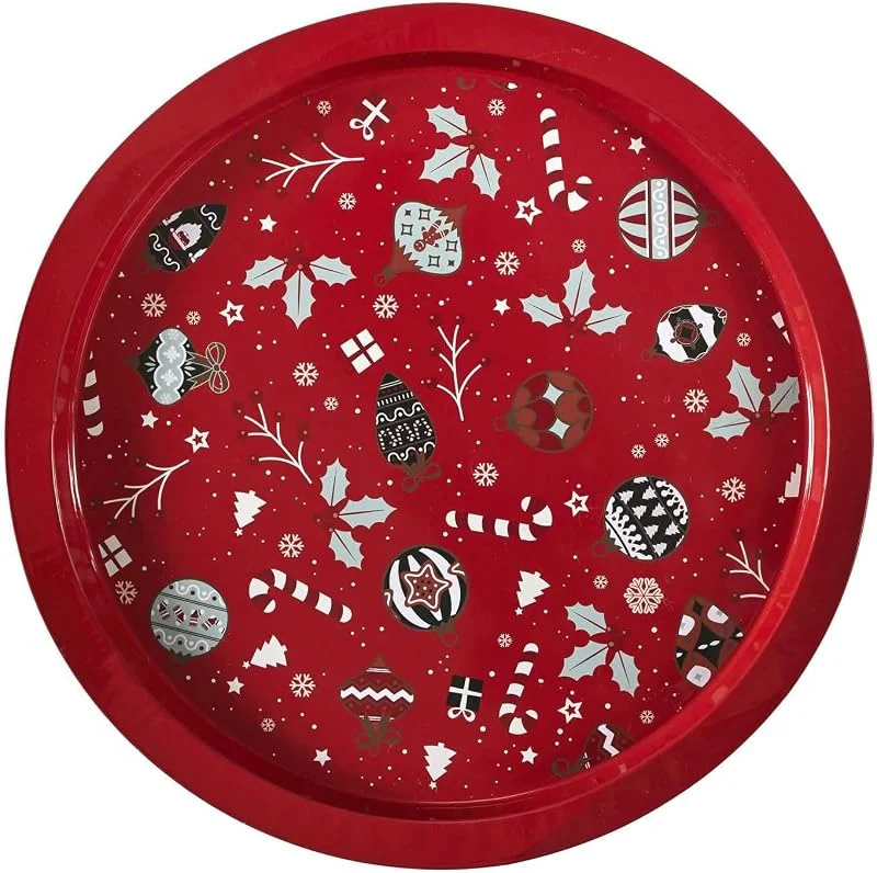 Visita la tienda de HOME DECO FACTORY HOME DECO FACTORY Bandeja Redonda de Metal Decorativa de Navidad 30 cm — Hogar y cocina