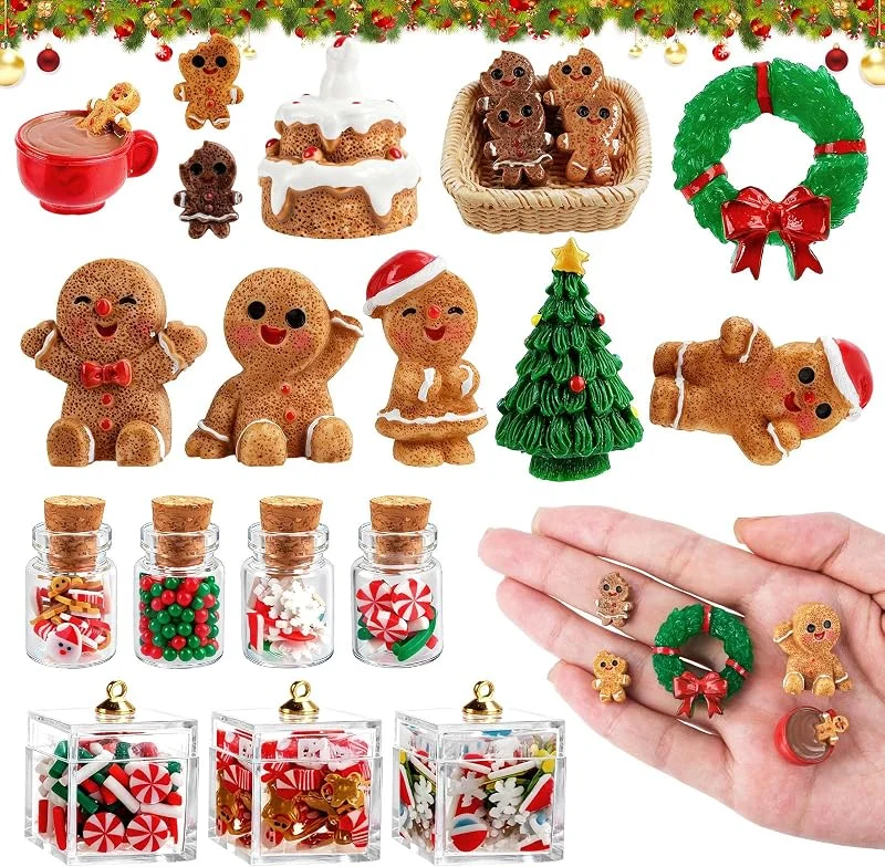 Aixxikum 22 Piezas Figuras Miniatura Hombre Jengibre Decoración, Accesorios de Resina para Joyería Navideña, Adornos Navideños, Navideños Pequeños Encantadores — Decoracion Navidad