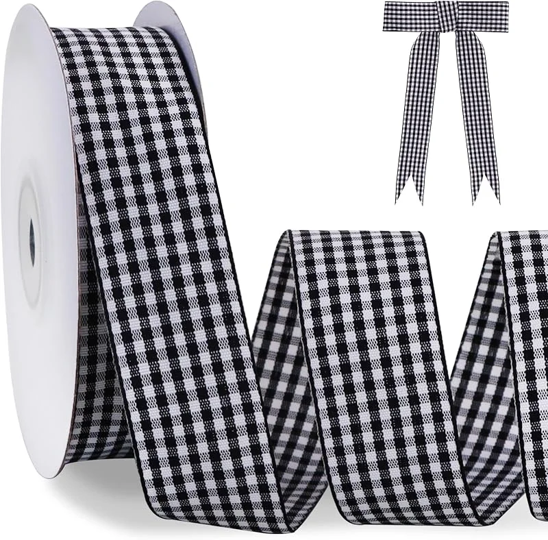 TONIFUL Cinta fina a cuadros de búfalo blanco y negro para envolver regalos, Navidad, baby shower, accesorios para el cabello, lazos, bricolaje, fiesta de cumpleaños, boda, decoración, costura — Envoltorio regalo