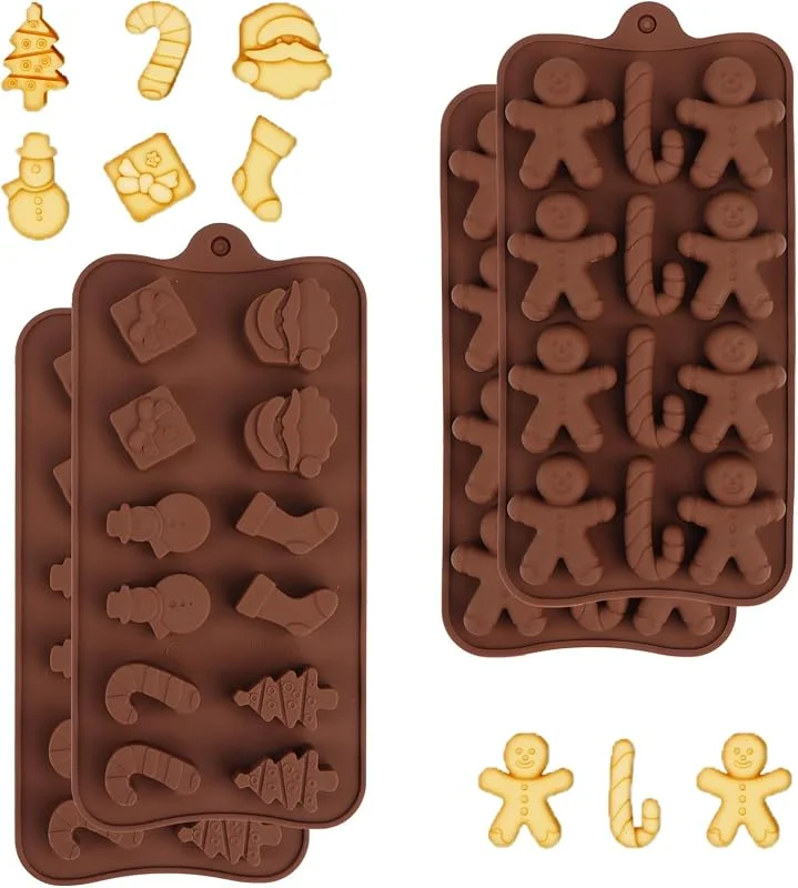 MplehDa Molde de Silicona para Chocolate de Navidad - 4 Piezas con Formas de Árbol, Papá Noel, Calcetín y Muñeco de Nieve — Hogar y cocina