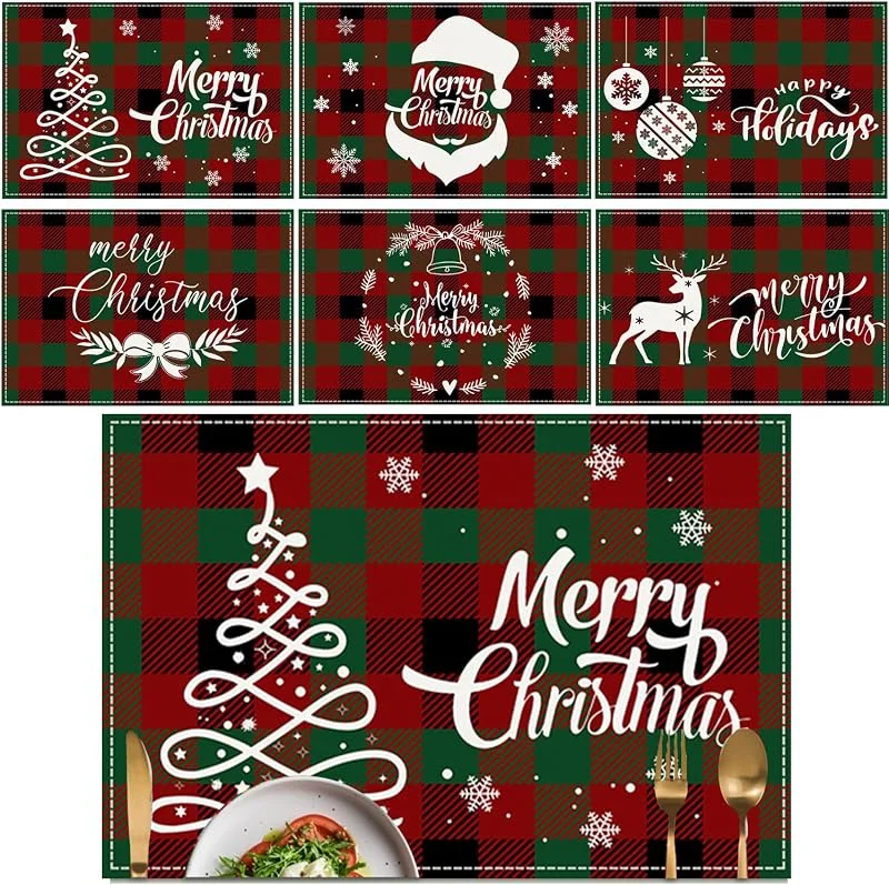 ALINK Juego de 6 Salvamanteles Individuales, Mantelitos Individuales de Mesa de Navidad Lavables de Poliéster y Lino, 30 x 45 cm, para Cocina, Comedor, Hotel, Decoración Navideña (Plaid) — Hogar y cocina