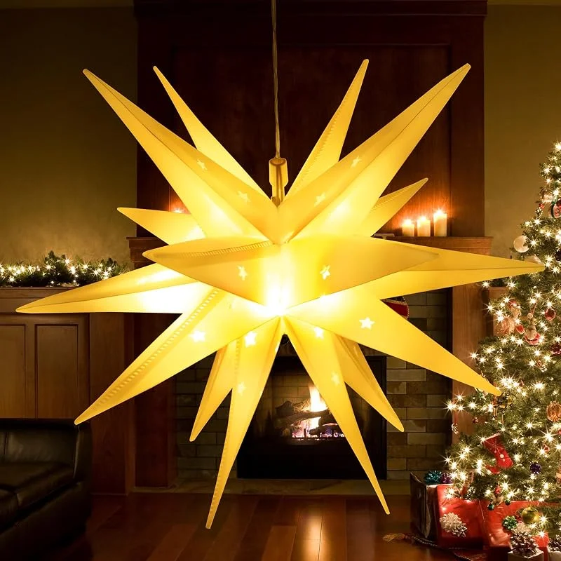 KATELUO Estrella de Navidad LED 3D, Estrella Luminosa 3D, Estrellas Plegable con Luz LED para Interior y Exterior, Adornos para Árboles de Navidad Ventanas Balcones Fiesta Boda — Decoracion Navidad