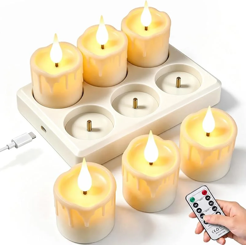 Forever Speed 6 Velas LED recargables Interruptor Vela electrónica con mando a distancia para fiesta, dormitorio, salón, Halloween, Navidad — Cena a la luz de velas