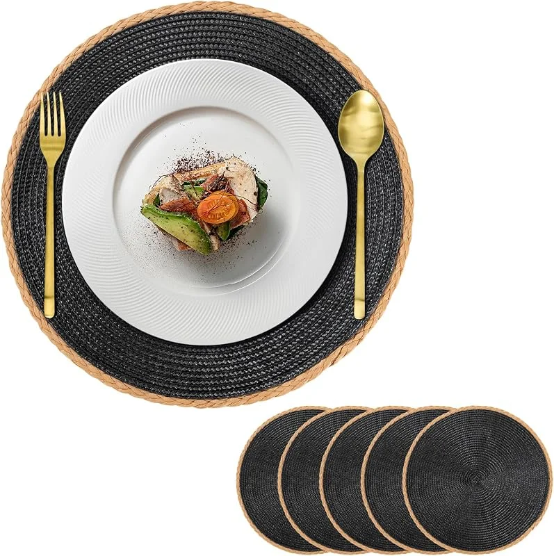 ZLLkeji Manteles Individuales Juego de 6 Salvamanteles Individuales Redondos Lavables Resistentes Al Calor Antideslizantes Placemat para Bodas en Granjas, Decoración de Mesas de Comedor, Cocina Casera Negro — Hogar y cocina
