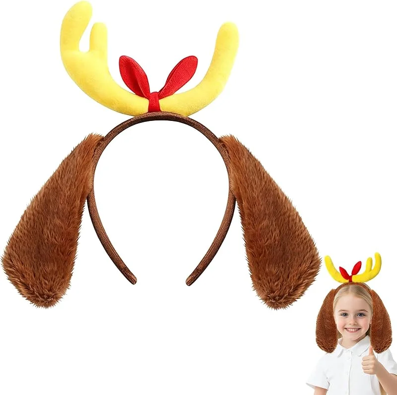 MAOSHYMS Diadema de cuernos de reno, diadema de Navidad con orejas de perro, diadema para cosplay, accesorio — Ropa Navidad