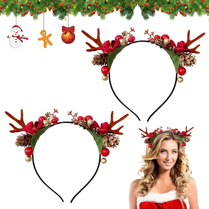 Giugio 2 diademas de Navidad para el pelo, diademas navideñas, diademas de cuernos de Navidad, tocados de Navidad con purpurina, diadema de cuernos de reno, para niños y mujeres, para fiestas de — Ropa Navidad