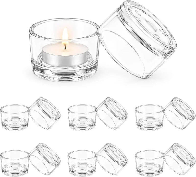 xiaowanwan 12 Piezas Portavelas de Te, 4, 6 x 2, 6 cm Portavelas Vidrio para Bodas Fiestas Navidad (4.6cm*2.6cm) — Cena a la luz de velas