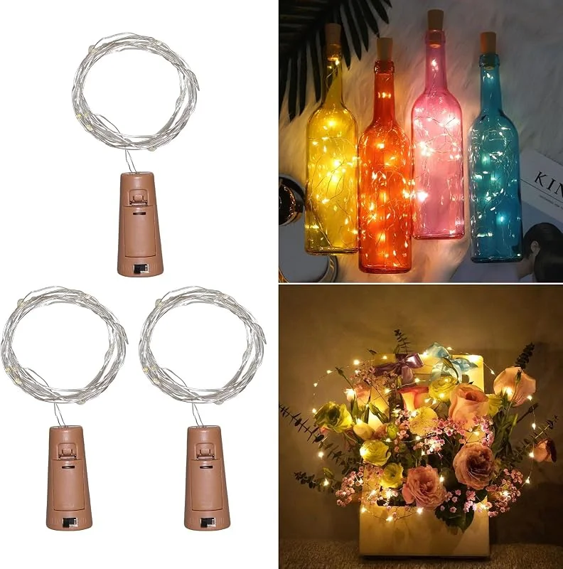 Visita la tienda de Akynite Akynite Corcho con Luces para Botellas de Cristal, Luz de Botella a Pilas, 20 LEDs 2M Cadenas de Guirnaldas, Tapones con Luces, Luz Corcho Ambiental para Navidad Boda Casa, Blanca Cálida, 3 Piezas — Luces Navidad