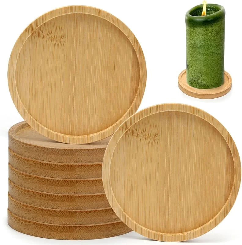 Juyibaao 8 piezas platitos para velas de bambú, bases redondas para velas Ø 9, 5 cm para velas gruesas, velas de bautizo, velas de boda, platos decorativos para decoración de mesa, salón, portavelas — Cena a la luz de velas