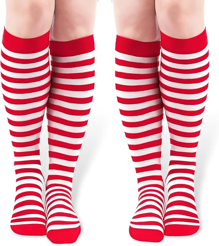 LUYANFX Medias Rayas Rojas y Blancas, Medias Elfo Niña Mujer Duende Navidad Leotardos Calcetines Mujer, Disfraz Leotardos Rayas Mujers, Accesorios para Disfraz de Mascarada, Navidad, Carnaval — Ropa Navidad